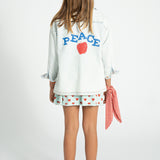short skirt - light blue w/ red hearts allover