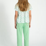 peter pan collar shirt - ecru w/ green flowers allover