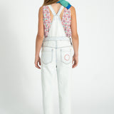 dungarees - washed light blue denim w/ "peace" print