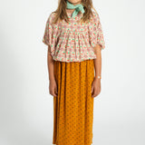 cropped blouse w/ baloon sleeves - light yellow w/ cherries allover