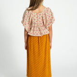 cropped blouse w/ baloon sleeves - light yellow w/ cherries allover