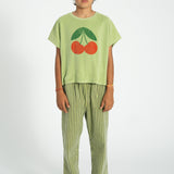 t'shirt - light olive w/ cherry print