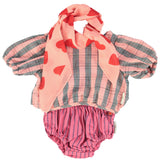 silky bandana - pink w/ red hearts allover