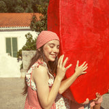 sleeveless blouse - ecru w/ red flowers allover