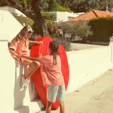 blouse w/ butterfly sleeves - red & ecru checkered