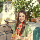 silky bandana - coral w/ cherries allover