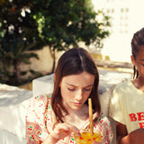 cropped blouse w/ baloon sleeves - light yellow w/ cherries allover