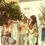 cropped blouse w/ baloon sleeves - light yellow w/ cherries allover