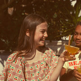 cropped blouse w/ baloon sleeves - light yellow w/ cherries allover