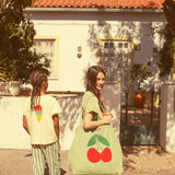 t'shirt - light olive w/ cherry print