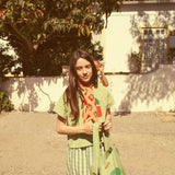 t'shirt - light olive w/ cherry print