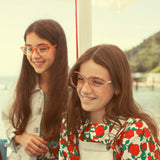 dungarees - washed light blue denim w/ "peace" print