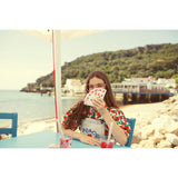 dungarees - washed light blue denim w/ "peace" print