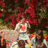 t'shirt w/ collar- ecru w/ red heart print