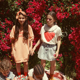 t'shirt w/ collar- ecru w/ red heart print