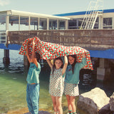 short skirt - light blue w/ red hearts allover