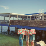 short skirt - light blue w/ red hearts allover