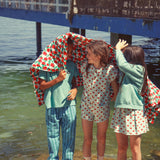 short skirt - light blue w/ red hearts allover