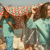 short skirt - light blue w/ red hearts allover