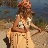 silky bandana - coral w/ cherries allover