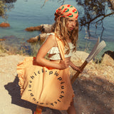 silky bandana - coral w/ cherries allover