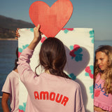 sweatshirt - lilac w/ red heart print