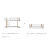 Wood original low loft bed 128/138 cm to floor bed, white/oak