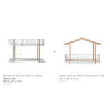 Wood original low loft bed 128/138 cm to house bed, white/oak