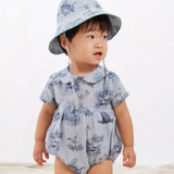 short sleeve romper - ciel/toile de jouy