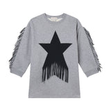 Star Graphic Fringed Dress Grigio Medio Melange