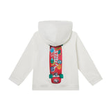 Cotton Fleece Hoodie With Photographic Skate Print & Terry S Badge - ivory