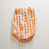 Pocket Romper - Papaya/Gingham