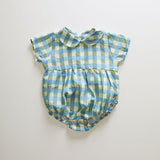 Short Sleeve Romper - Moss/Gingham