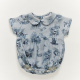 short sleeve romper - ciel/toile de jouy