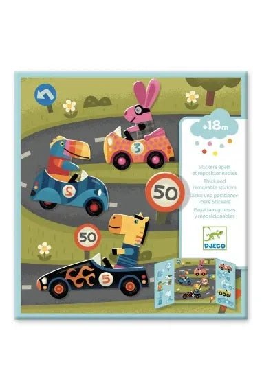Achtergrond en herplaatsbare stickers. Auto's van Djeco | Kids Conceptstore Le Fanfare
