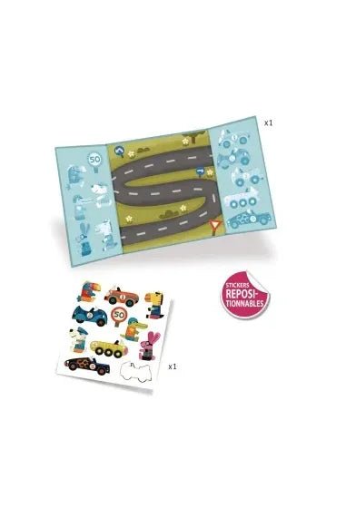 Achtergrond en herplaatsbare stickers. Auto's van Djeco | Kids Conceptstore Le Fanfare