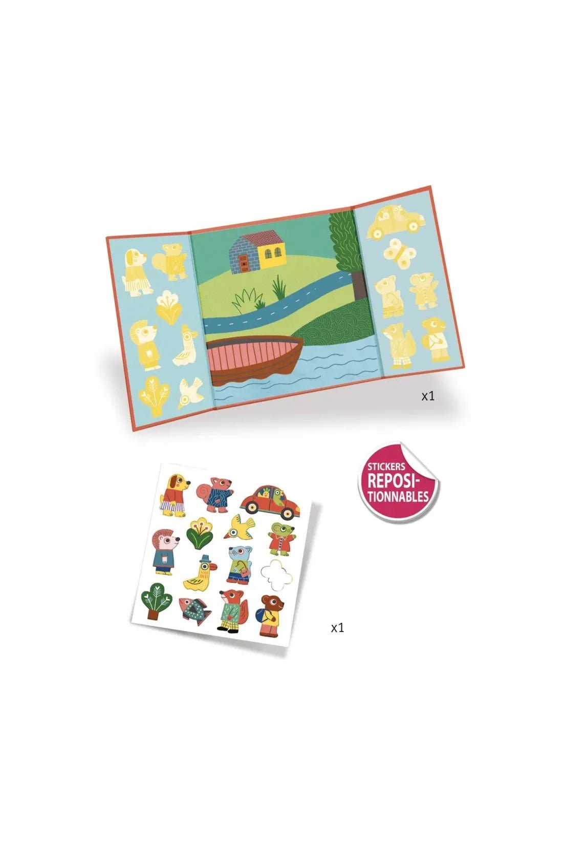 Achtergrond en herplaatsbare stickers. Dieren. van Djeco | Kids Conceptstore Le Fanfare