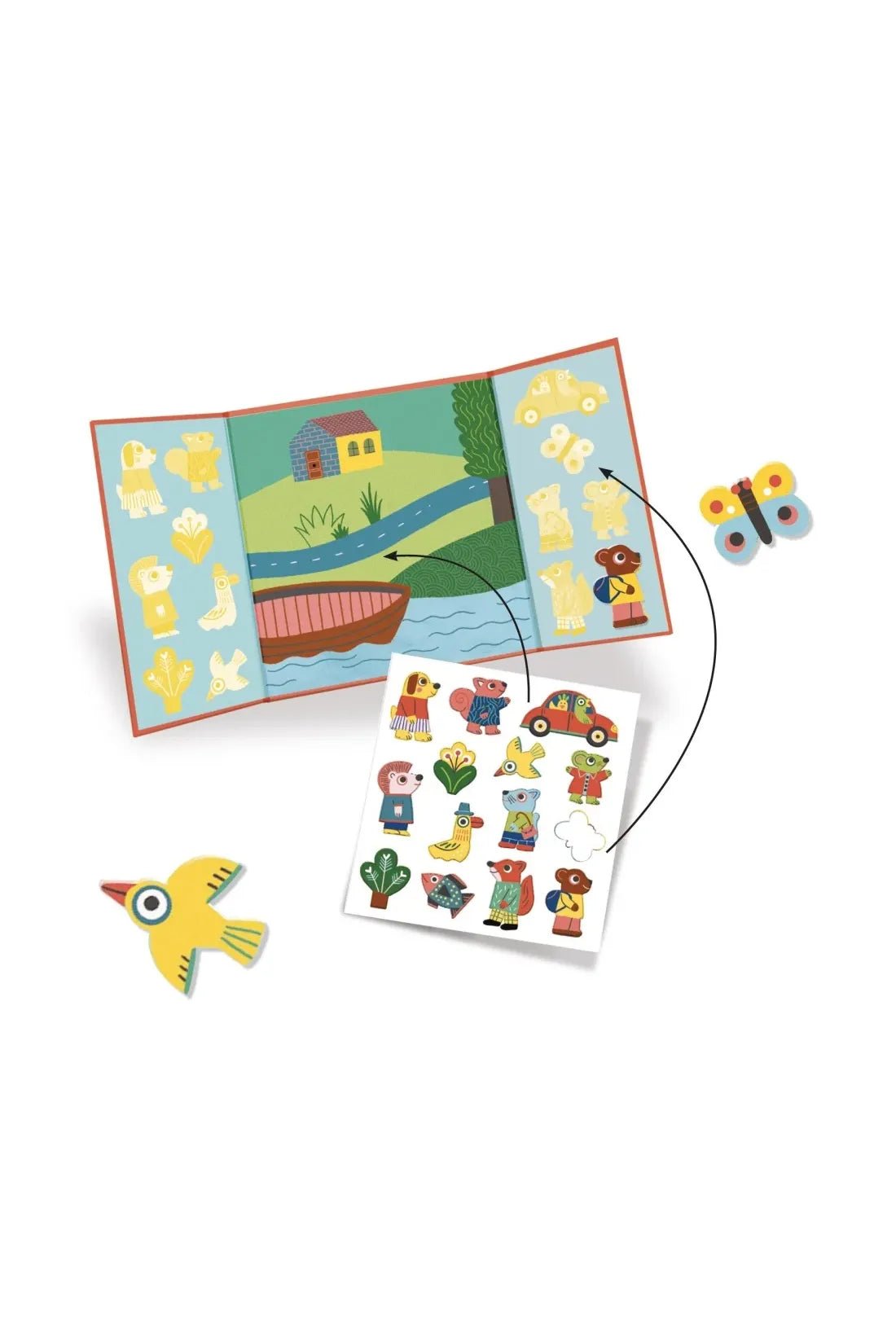 Achtergrond en herplaatsbare stickers. Dieren. van Djeco | Kids Conceptstore Le Fanfare