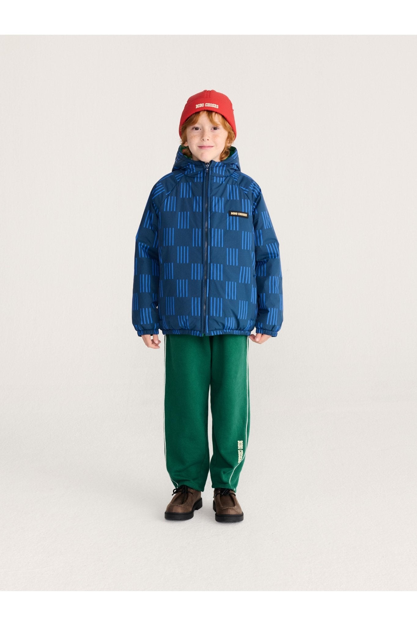 Almost Moiré all over reversible anorak - Navy Blue van Bobo Choses | Kids Conceptstore Le Fanfare