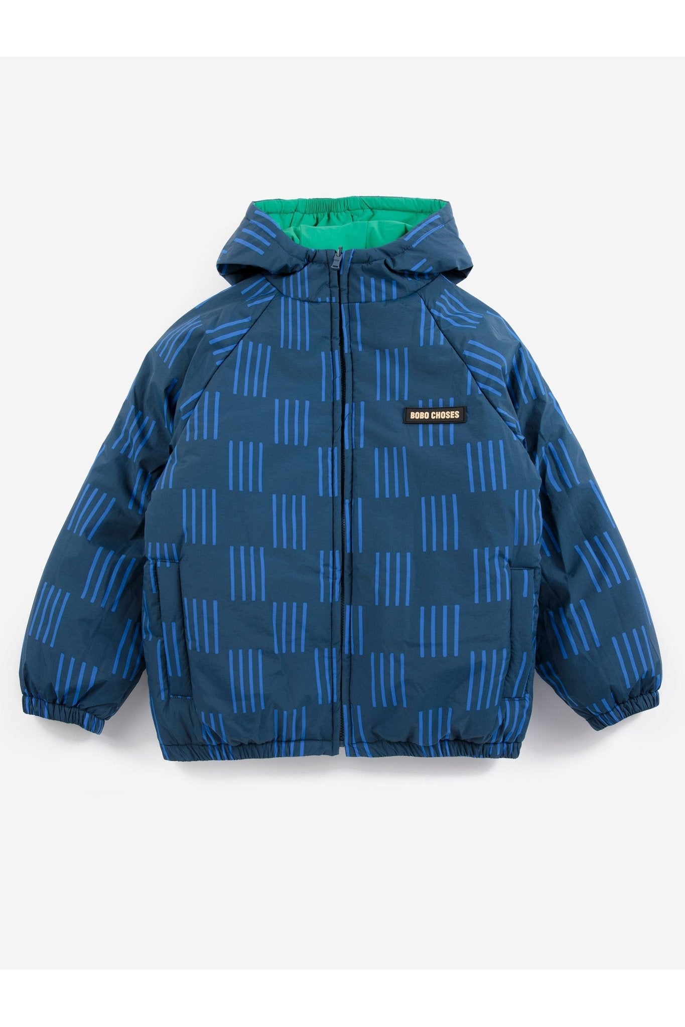 Almost Moiré all over reversible anorak - Navy Blue van Bobo Choses | Kids Conceptstore Le Fanfare