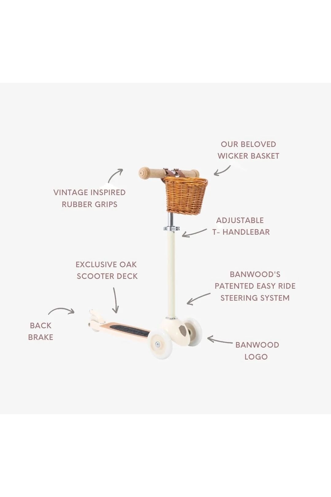 Banwood 3-wheel scooter vintage - cream van Banwood | Kids Conceptstore Le Fanfare