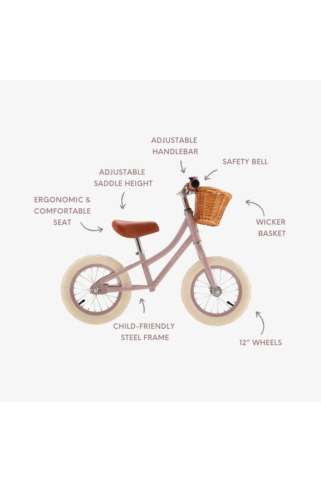 Banwood balance bike first go vintage - dusty pink van Banwood | Kids Conceptstore Le Fanfare