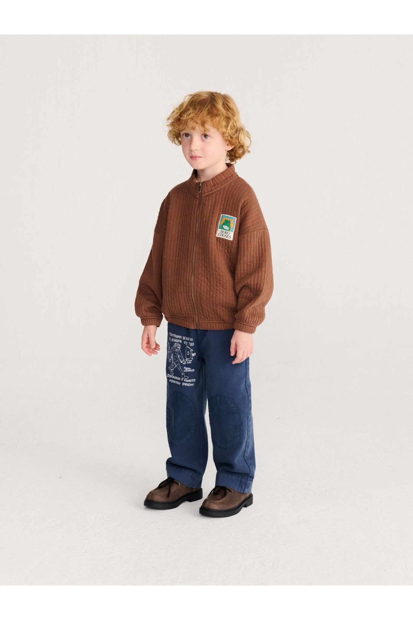 Beast Tag zipped quilted sweatshirt - Brown van Bobo Choses | Kids Conceptstore Le Fanfare