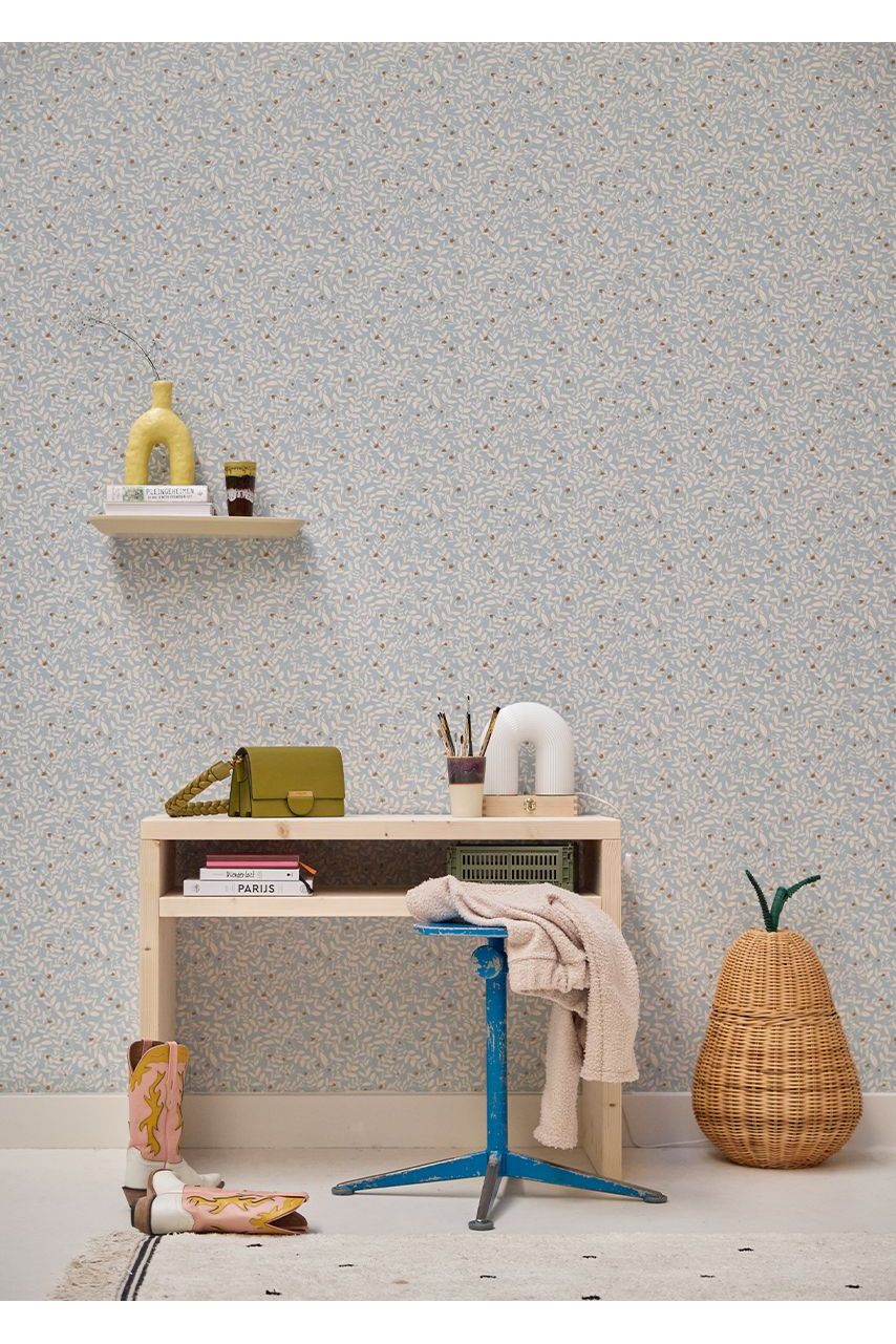 Behang Flora - IJsblauw van Bibelotte | Kids Conceptstore Le Fanfare
