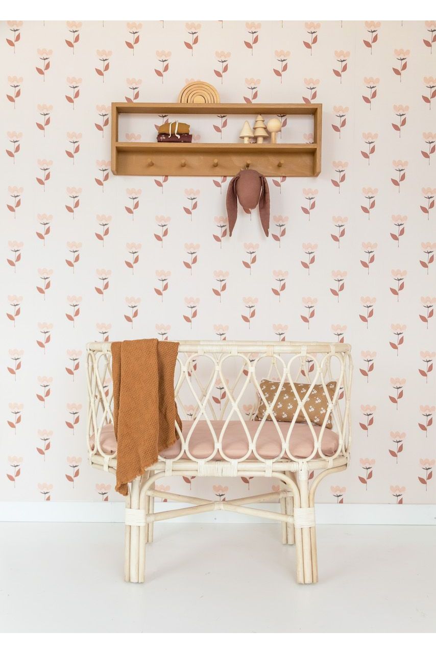 Behang Retro Bloem - Roze van Bibelotte | Kids Conceptstore Le Fanfare