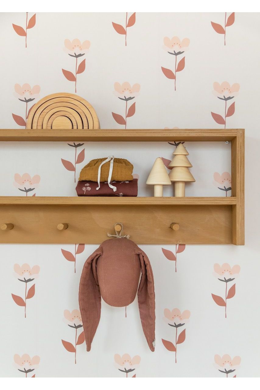Behang Retro Bloem - Roze van Bibelotte | Kids Conceptstore Le Fanfare