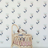 Behang Retro Bloem - Blauw