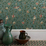 Bird & Pomegranate Wallpaper - Blue/Sage