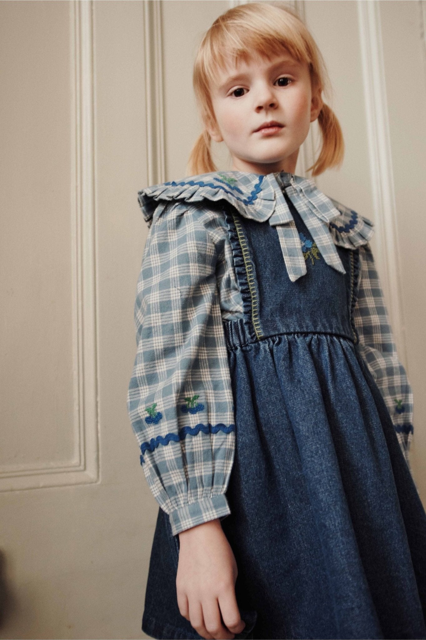 Blouse grand col carreau - Carreaux celestine van Emile et Ida | Kids Conceptstore Le Fanfare