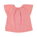 blouse w/ butterfly sleeves - red & ecru checkered